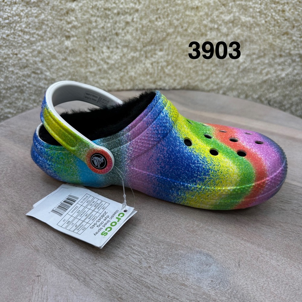 Crocs Classic Lined Spray Dye Clog Rainbow Tie Dye Mens 3 Womens 5 NEW